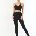 SİYAH MI Emay 3921 Soft Seamless Ripli Tayt Yoga Takımı