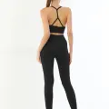 SİYAH MI Emay 3921 Soft Seamless Ripli Tayt Yoga Takımı