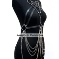 Zincir Detaylı Deri Göğüs Harness, Deri Fantezi Giyim, Elbise Aksesuar - Brf11