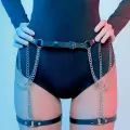 Zincir Detaylı Seksi Deri Belden Askılı Bacak Jartiyer Harness - Brf1323