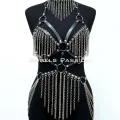 Zincirli Deri Harness, Deri Dansçı Kostüm, Choker Detaylı Deri Harness - Brf1397