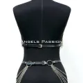 Zincirli Deri Harness, Deri Dansçı Kostüm, Choker Detaylı Deri Harness - Brf1397