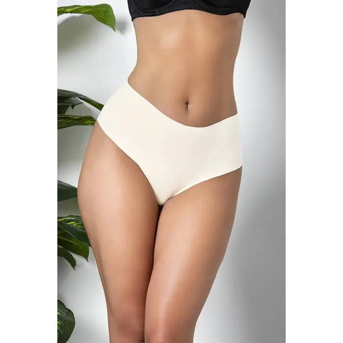 3'LÜ PAKET DİKİŞSİZ, İZ YAPMAZ, LAZER KESİM, YÜKSEK BEL SLİP KÜLOT EKRU (MGP21263)