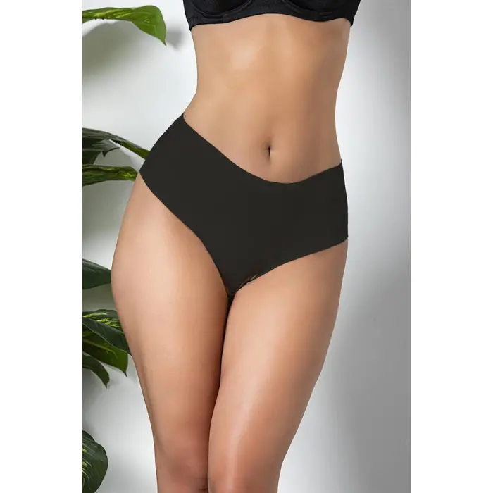3'LÜ PAKET DİKİŞSİZ, İZ YAPMAZ, LAZER KESİM, YÜKSEK BEL SLİP KÜLOT SİYAH (MGP21263)