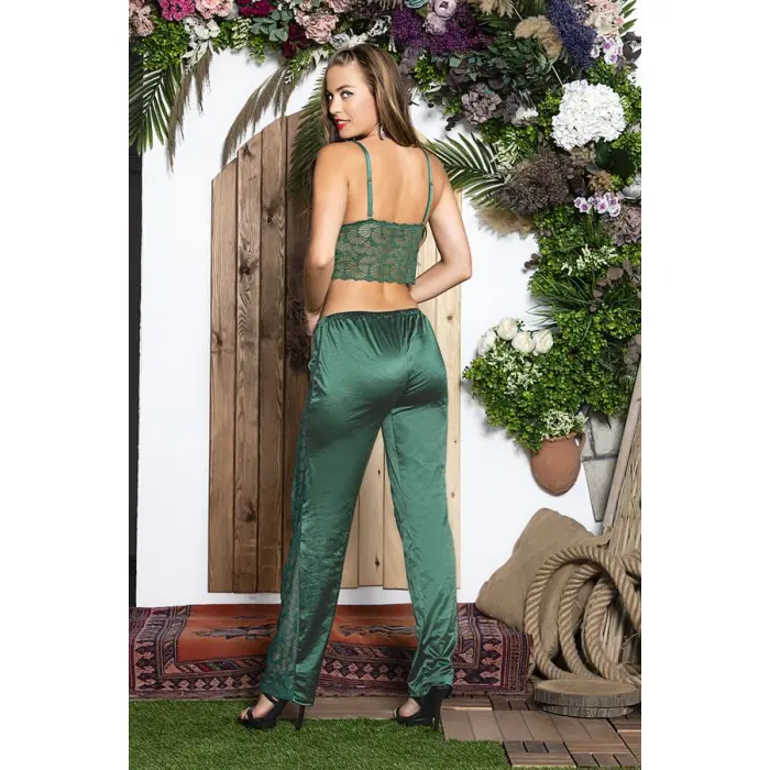 3 PARÇA GECELİK SETİ ; GÖMLEK, BRALET SÜTYEN VE PANTOLON TAKIM ZÜMRÜT (MGP31726)