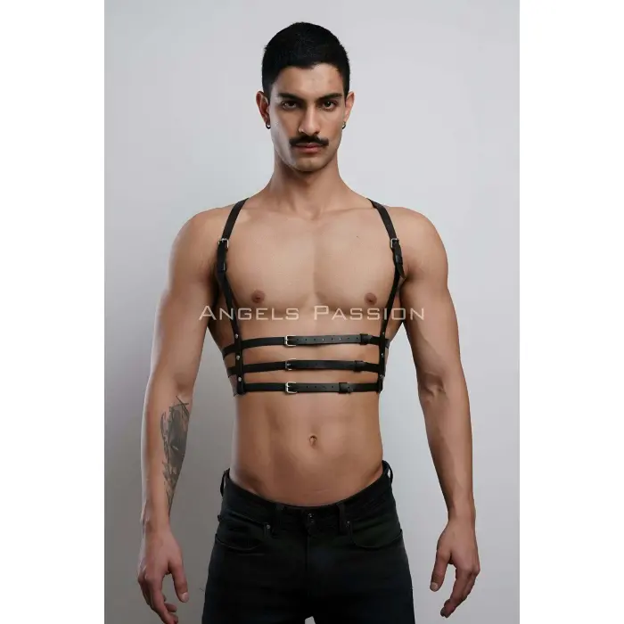 3 Sıralı Erkek  Göğüs Harness, Şık T-shirt Üzeri Aksesuar - Brfm107