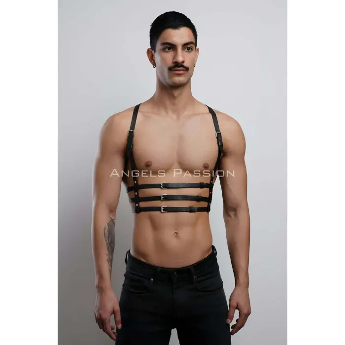 3 Sıralı Erkek  Göğüs Harness, Şık T-shirt Üzeri Aksesuar - Brfm107
