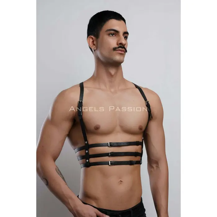 3 Sıralı Erkek  Göğüs Harness, Şık T-shirt Üzeri Aksesuar - Brfm107