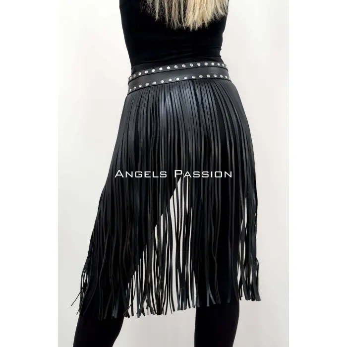 5 Mm Püsküllü Şık Deri Etek, Diz Altı Püsküllü Etek - Brf1398