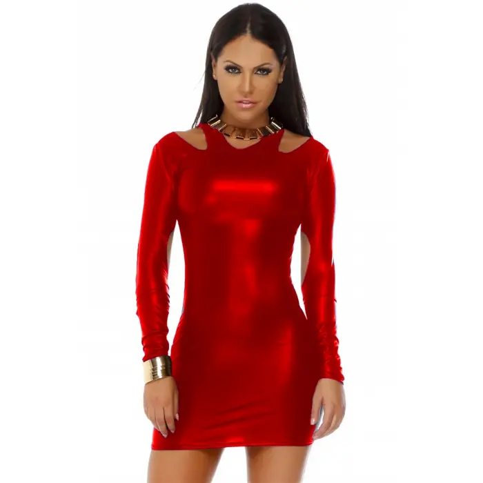 B101201 Uzun Kollu Açık Mini Elbise