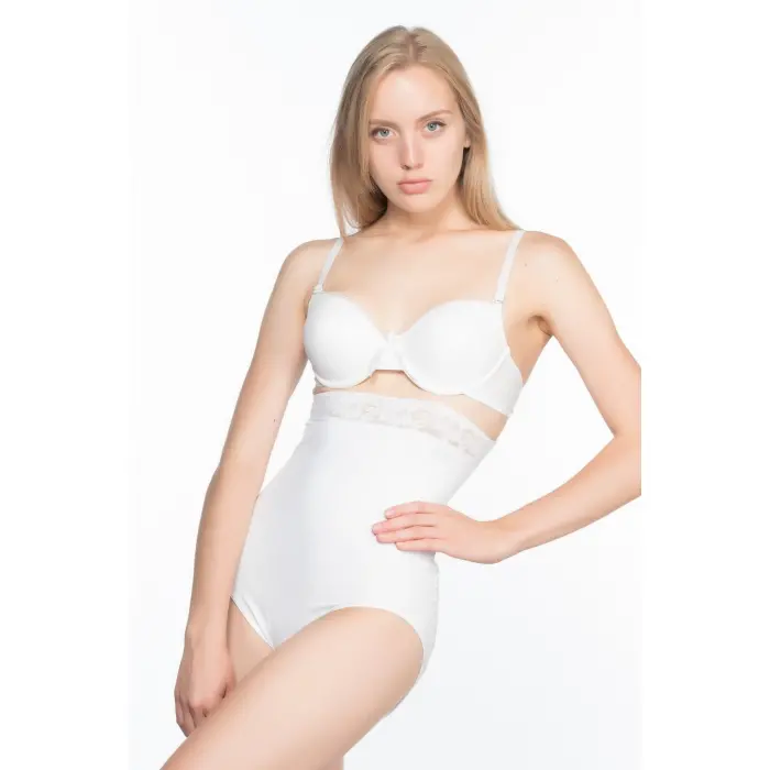 BEYAZ MI Emay 2028 Dantelli Yüksek Bel Slip Korse