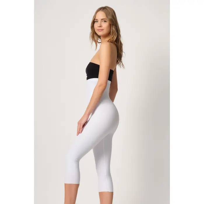 BEYAZ MI Emay 2868 Fermuarlı Kapri Tayt Lazer Korse