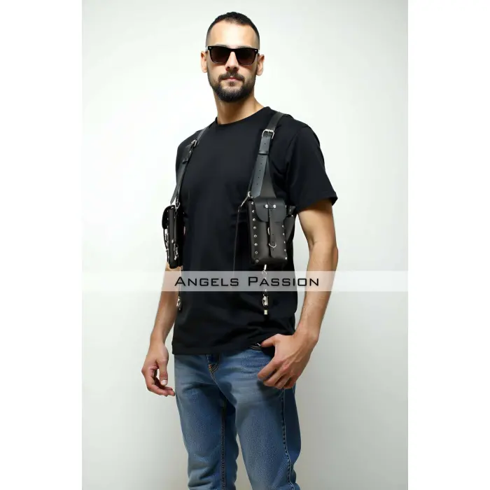 Çantalı Şık Erkek  Harness, Holster Bag, Leather Holster Bag - Brfm235