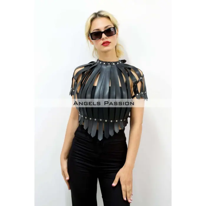 Crop Büstiyer Harness, Deri Göğüs Harness, Gömlek Üzeri Harness - Brf1257