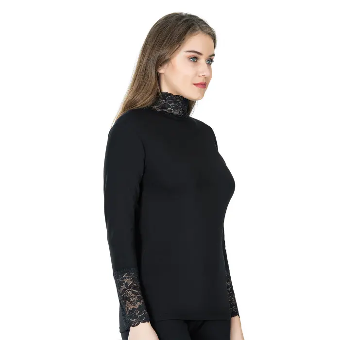 Derya Kurşun Balıkçı Yaka Dantelli Kadın Tişört 278