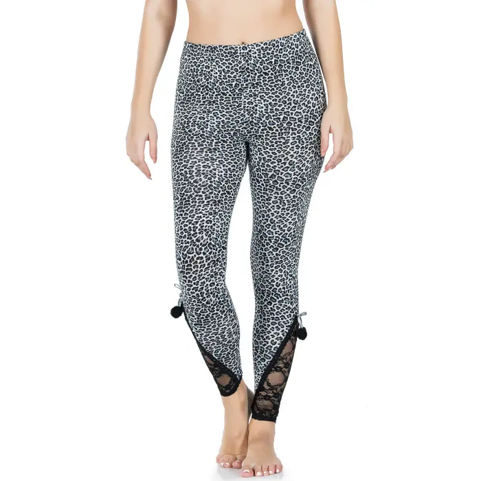 Derya Kurşun Dantel Paça Leopar Kadın Tayt 436