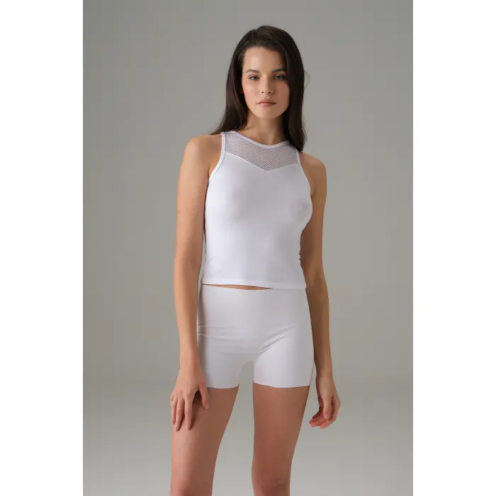 Doreanse Kadın Halter File Yaka Atlet Beyaz 9401