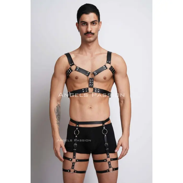 Erkek  Deri Göğüs Harness Ve Bacak Harness Takım - Brfm195