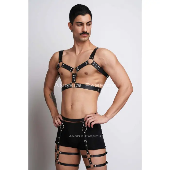 Erkek  Deri Göğüs Harness Ve Bacak Harness Takım - Brfm195