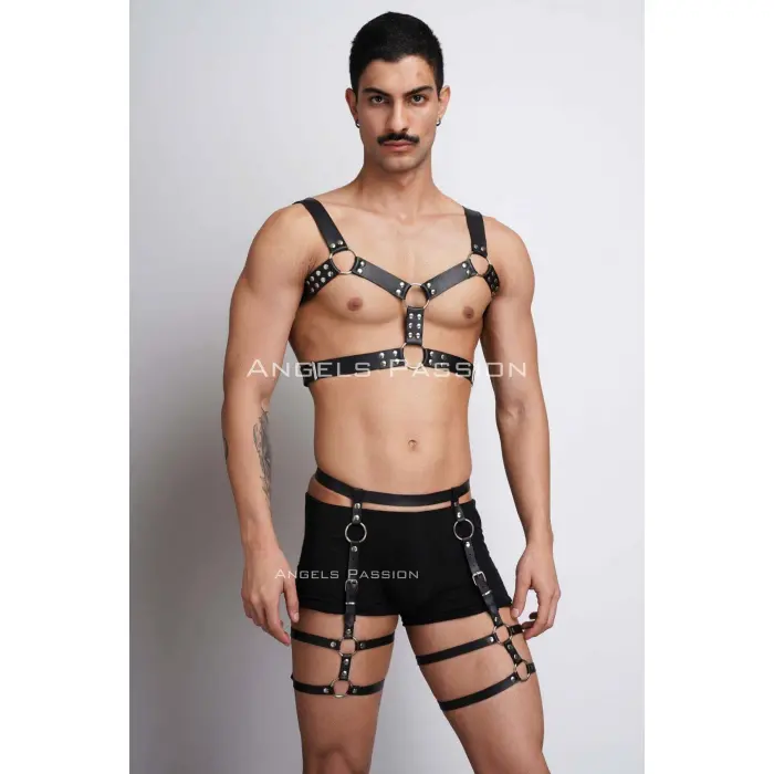 Erkek  Deri Göğüs Harness Ve Bacak Harness Takım - Brfm195