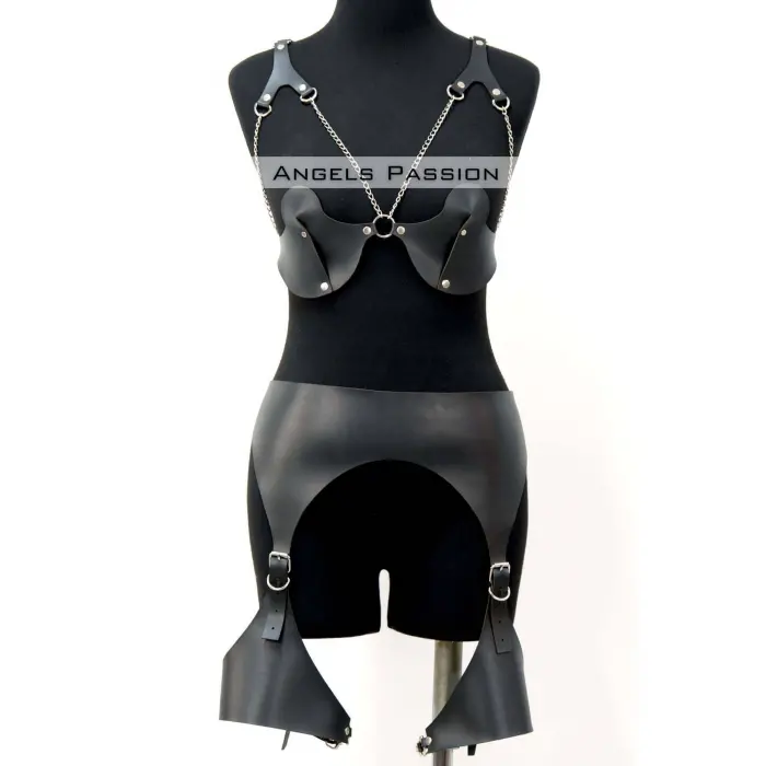 Erotik Deri Jartiyer Harness Takım, Kadın Fantezi İç Giyim - Brf1220