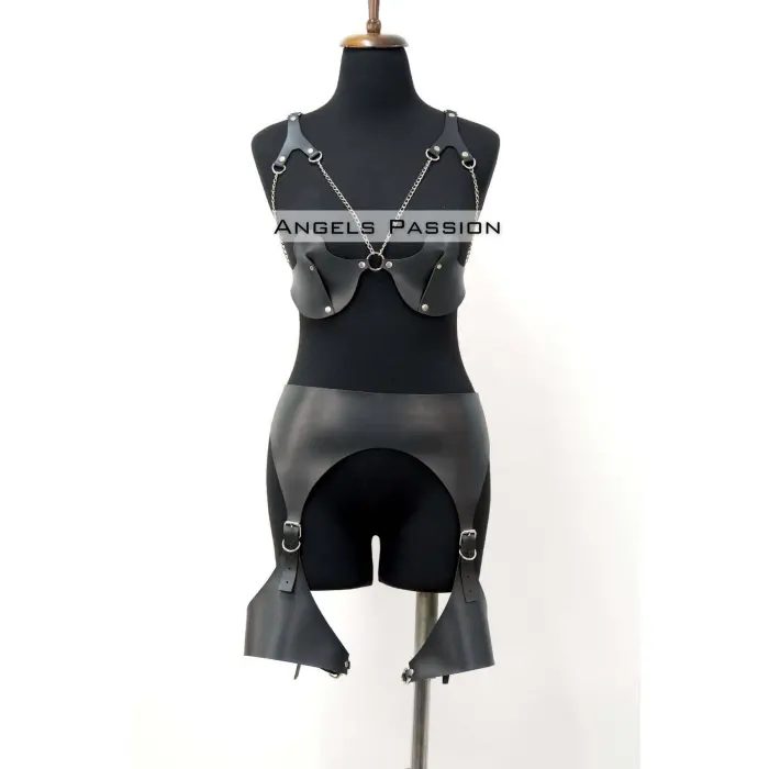 Erotik Deri Jartiyer Harness Takım, Kadın Fantezi İç Giyim - Brf1220