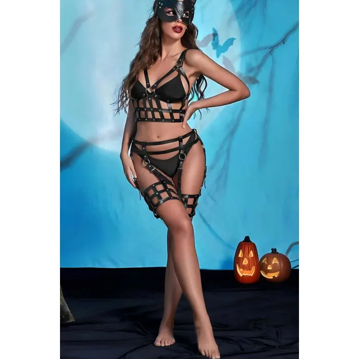 Fantazi Deri Göğüs Ve Jartiyer Harness Takım - Brf846