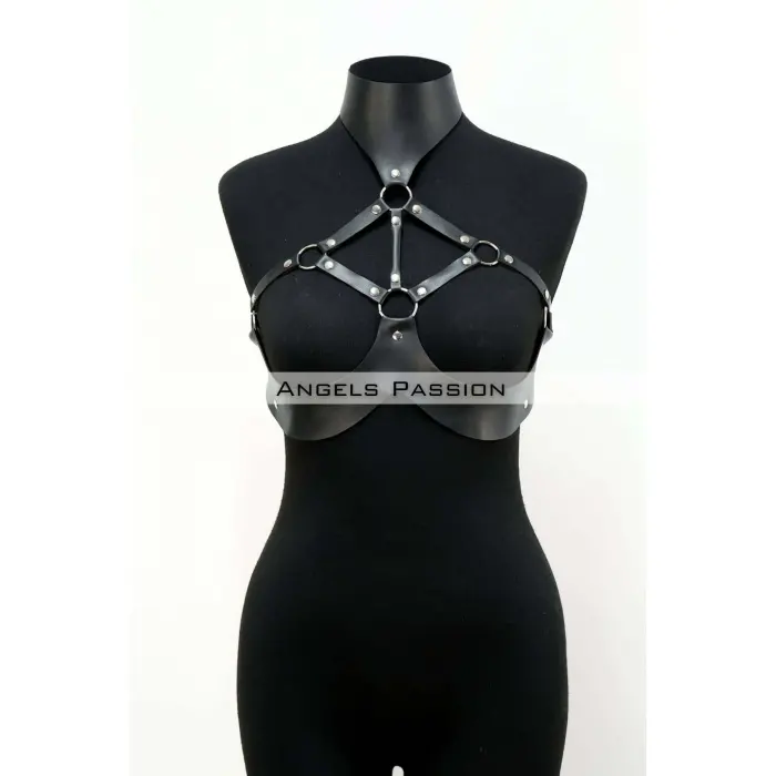 Göğüsleri Açık Deri Fantezi Giyim, Deri Göğüs Harness - Brf1237