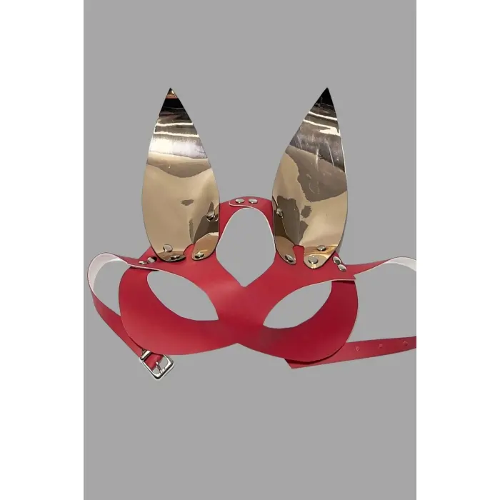 Gold/Kırmızı Tavşan Kulaklı Deri Maske 800466
