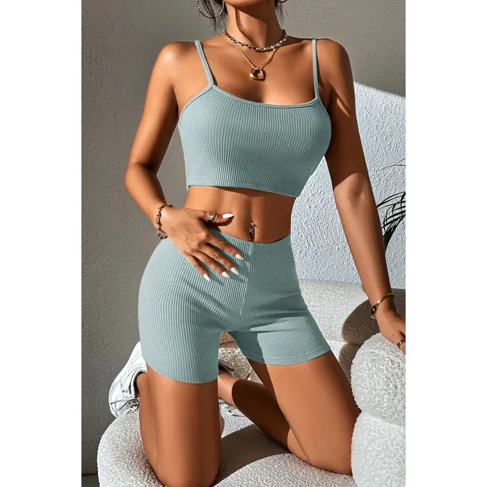 Kadın Açık Mavi Şortlu Kaşkorse Gecelik Takım