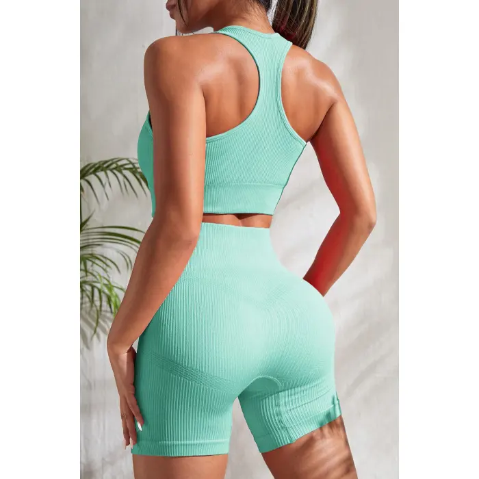 Kadın Açık Mavi Yüksek Bel Çapraz Sırt Detaylı Şortlu Gecelik Takım