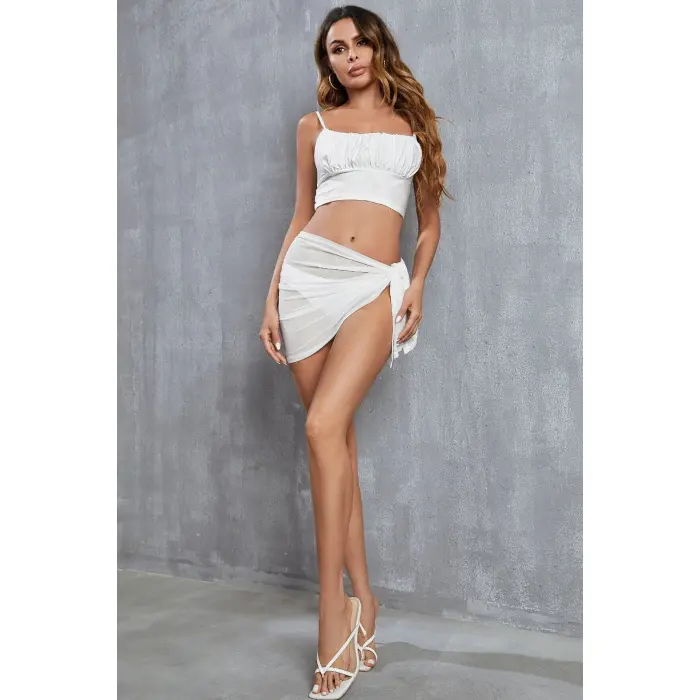 Kadın Beyaz Transparan Belden Bağlamalı Pareo