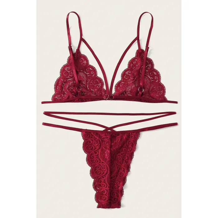 Kadın Bordo Dantel Sütyen Külot Takımı
