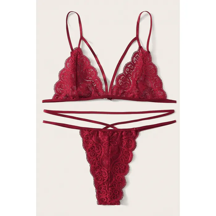 Kadın Bordo Dantel Sütyen Külot Takımı