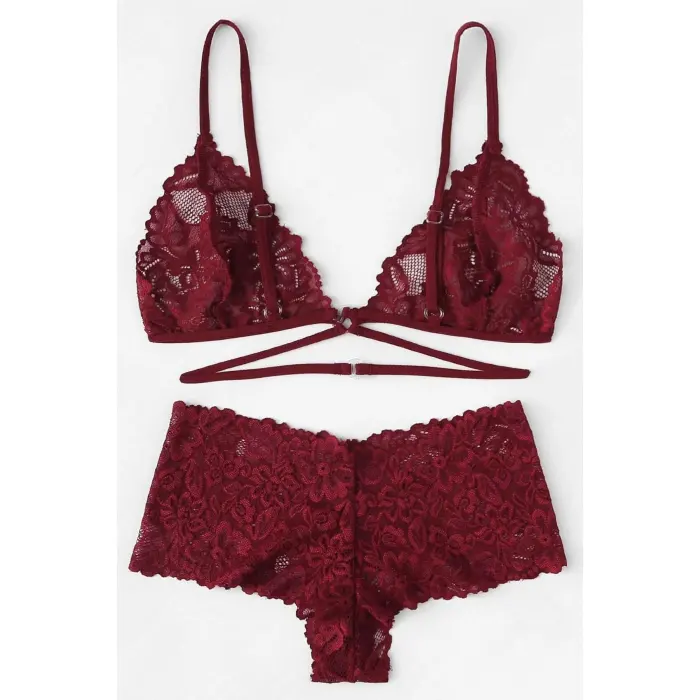 Kadın Bordo Özel Şık Sütyen Külot Takımı
