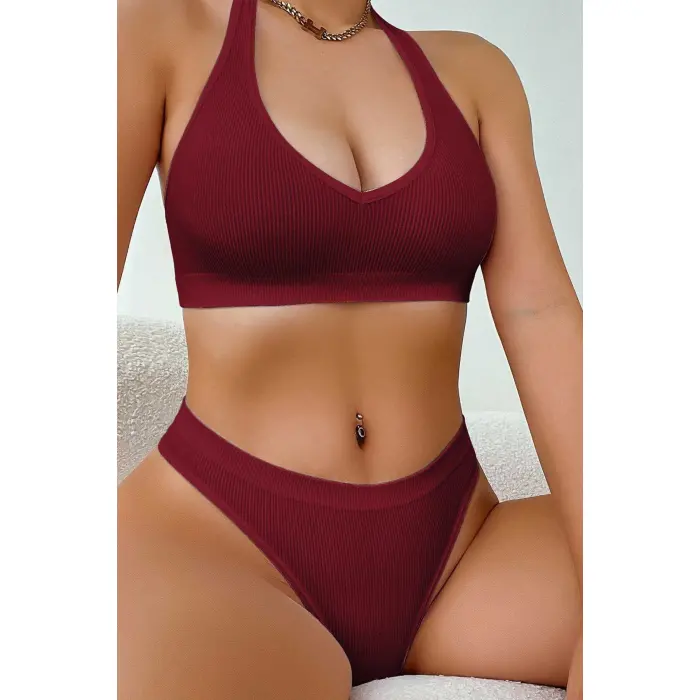Kadın Bordo Seamless Tanga Sütyen Takım
