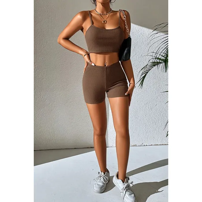 Kadın Kahverengi Şortlu Kaşkorse Gecelik Takım