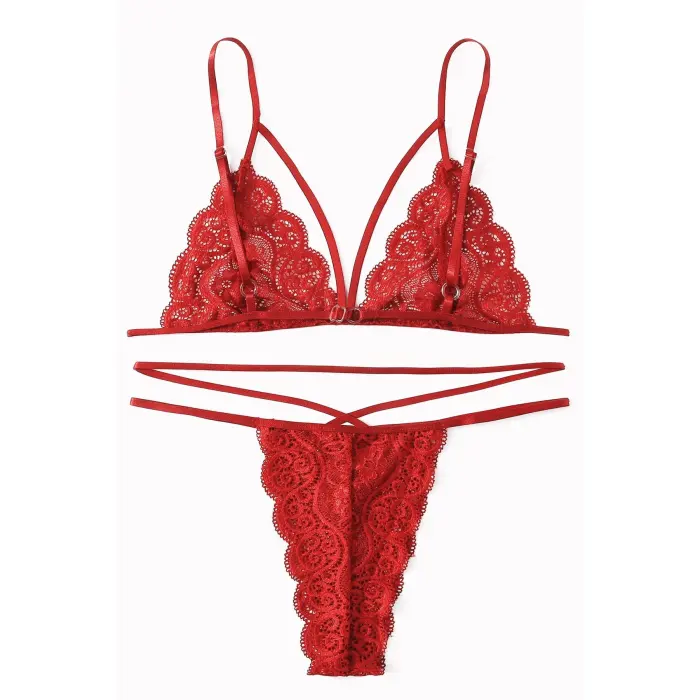 Kadın Kırmızı Dantel Sütyen Külot Takımı