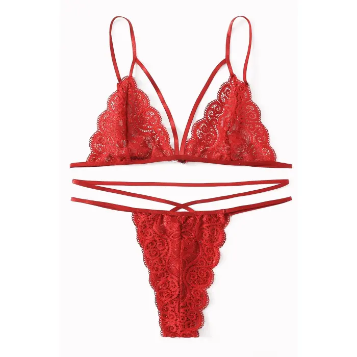 Kadın Kırmızı Dantel Sütyen Külot Takımı