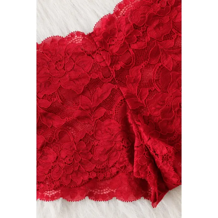 Kadın Kırmızı Dantelli & Kurdelalı Sütyen Külot Takımı