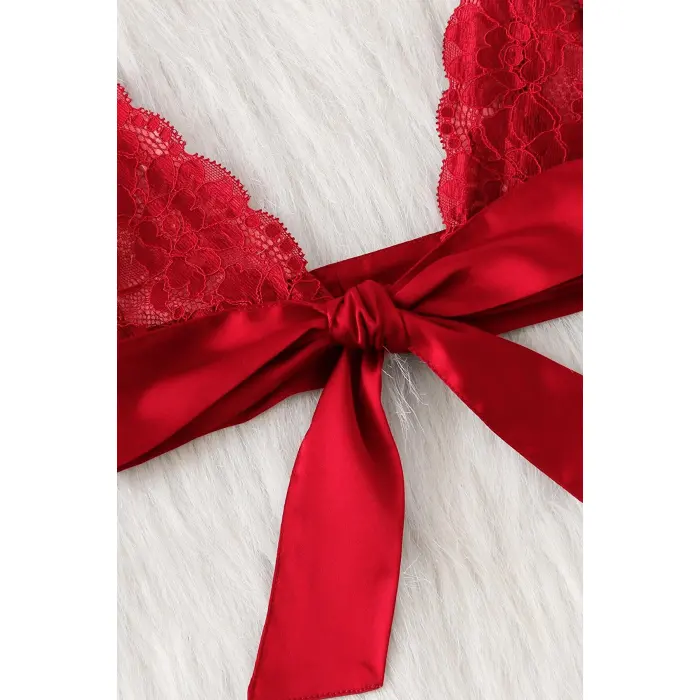 Kadın Kırmızı Dantelli & Kurdelalı Sütyen Külot Takımı