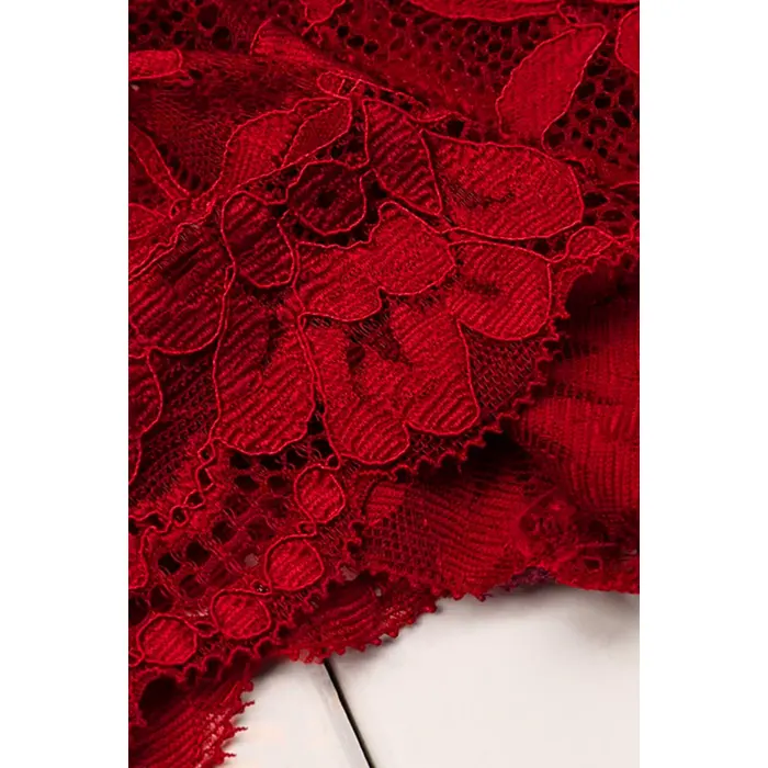Kadın Kırmızı Dantelli & Kurdelalı Sütyen Külot Takımı