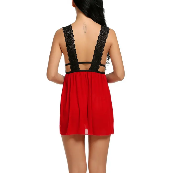 Kadın Kırmızı Dantelli Sırtı Açık Gecelik