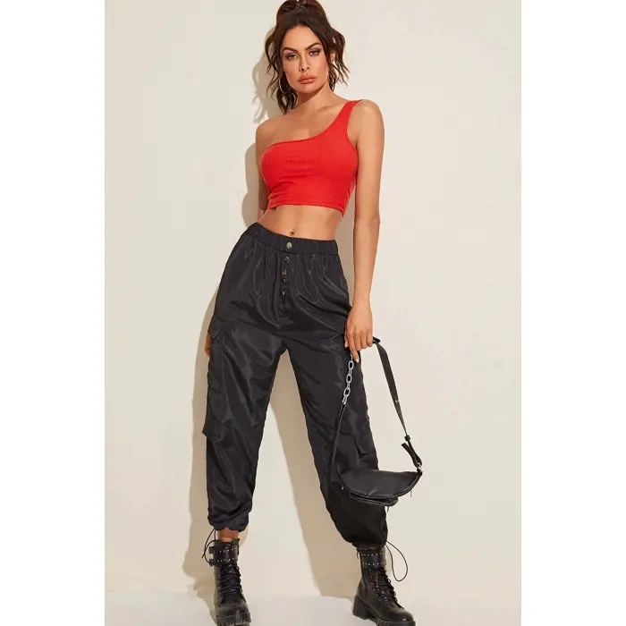 Kadın Kırmızı Tek Omuz Crop Büstiyer