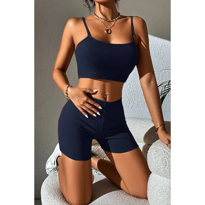Kadın Lacivert Şortlu Kaşkorse Gecelik Takım