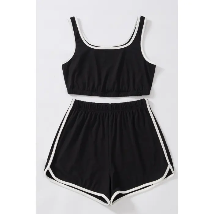 Kadın Siyah Askılı Crop Top ve Şortlu Gecelik Takım