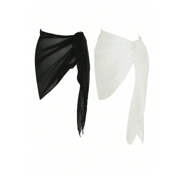 Kadın Siyah Beyaz Transparan Belden Bağlamalı Pareo 2li