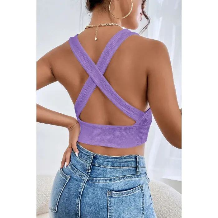 Kadın Siyah Çapraz Sırt Detaylı Şık Crop Top Büstiyer