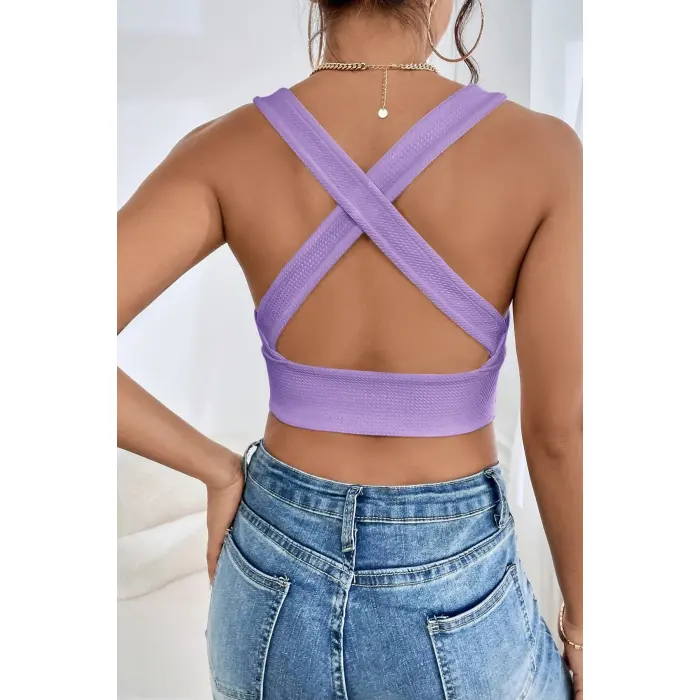 Kadın Siyah Çapraz Sırt Detaylı Şık Crop Top Büstiyer