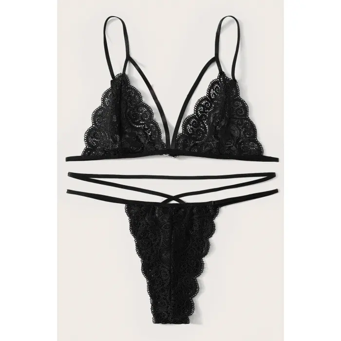 Kadın Siyah Dantel Sütyen Külot Takımı